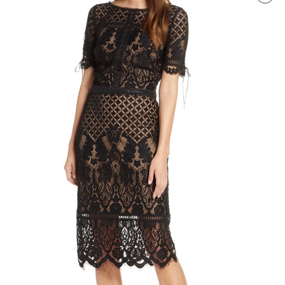 tadashi shoji tie sleeve lace sheath dress